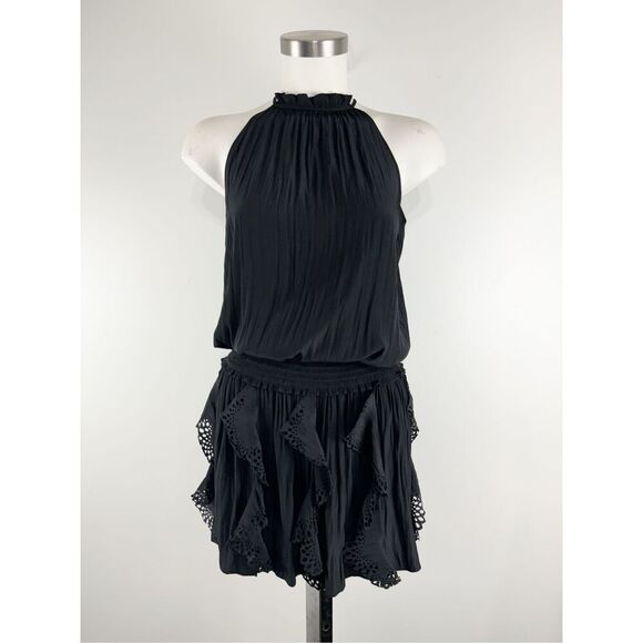 Ramy Brook Dresses & Skirts - Ramy Brook Women's Rowan Eyelet Sleeveless Smocked Mini Dress Black Size XS part